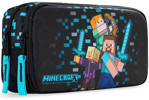 Get Trend Minecraft Federmäppchen Jungen & Mädchen mit 2 Fächern, Leicht & Robust, Großes Etui für Schule, Stifte Federtasche Mäppchen Teenager, Gamer Geschenk für Kinder (Multi Minecraft)
