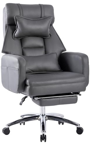 SEEDWAVE Ergonomischer XXL Chefsessel, 155° verstellbar mit Fußstütze, Kopfstütze & Lendenstütze, Metallfuß, 230kg Tragkraft, S-förmige Feder + Dicker Komfortschaum