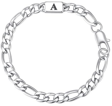 Gamtic Armband Herren mit Buchstaben Edelstahl Panzerkette A-Z | Silber Initiale Armbänder für Männer, Edelstahl Stylish Link Armband Schmuck Geschenke für Männer Junge Geburtstag