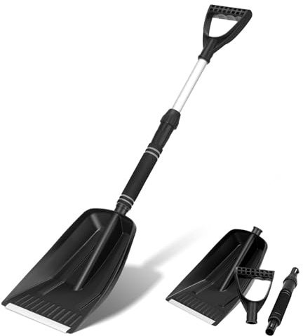 OSALADI Pelle à Neige Télescopique Portable 71-86 Cm, Pelle D’extérieur Robuste Manche et Lame Renforcés, Outil Léger pour Déneigement Voiture, Camping et Allée en Hiver