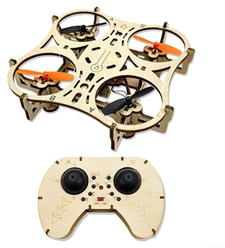 Holz-Drohnen Bausatz zum Selberbauen, RC Quadcopter mit LED-Lichtern, 360° Stunts, Intelligente Schwebefunktion, 3 Geschwindigkeitsstufen, Ferngesteuertes Flugzeug für Anfänger und Experten