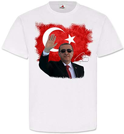 Recep Tayyip Erdogan Türkei Türkiye Präsident Fahne AKP Heimat Istanbul Stolz Osmane Wahl Hemd T-Shirt #20772, Größe:L, Farbe:Weiß