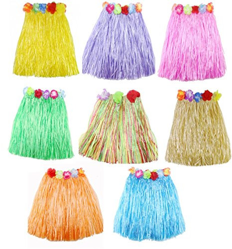JZK 8X Mehrfarbiges Hawaii-Party-Kostüm Plastik-Grasrock Hawaiian Hula Rock für Kinder Geburtstag Mädchen und Frauen Hawaii Partyzubehör Dekoration