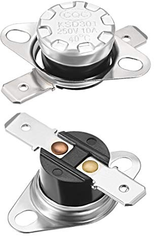sourcing map KSD301 Thermostat 40°C/104°F 10A Normally Open N.O Adjust Snap Disc Temperature Switch 2pcs,Bakelite Material