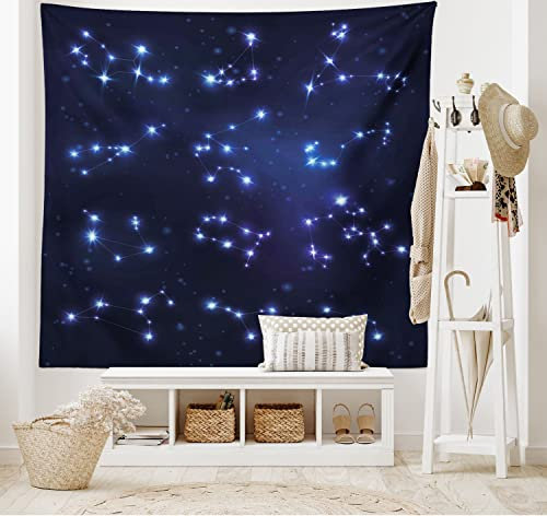 ABAKUHAUS Konstellation Wandteppich, Galaxy und Schilder aus Weiches Mikrofaser Stoff Waschbar ohne Verblassen Digitaldruck, 150 x 110 cm, Dunkelblau