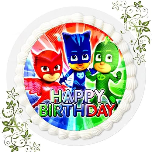 Für den Geburtstag ein Tortenbild, Zuckerbild mit dem Motiv: PJ Masks, Essbares Foto für Torten, Tortenbild, Tortenaufleger Ø 20cm ESSPAPIER PJ Masks T13