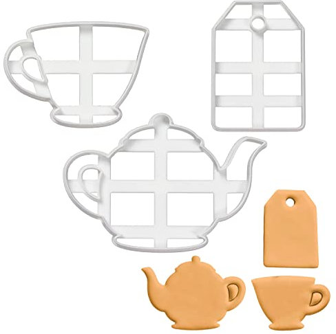 3er Set Teeparty Ausstechformen (Formen: Teekanne, Teetasse und Teebeutel), 3 Teile, Ideal für die selbstgestaltete Teeparty, Bakerlogy