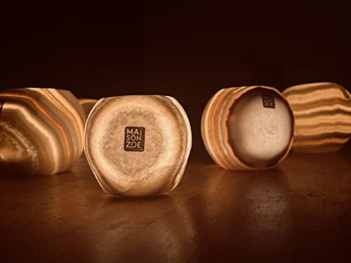 Maison Zoe Teelichthalter Alabaster-Stein Kugel Rund klein Natur - handgeschnitzte Kerzenhalter - Deko - Windlichthalter