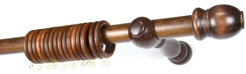 TENDAGGIMANIA Bastone per Tende da Interno Legno NOCE Diametro 35 MM -Misura 240 CM- Movimento Manuale senza Corda Personalizzabile- Bastone Tenda Legno con Anelli, Terminali e Staffe di Montaggio