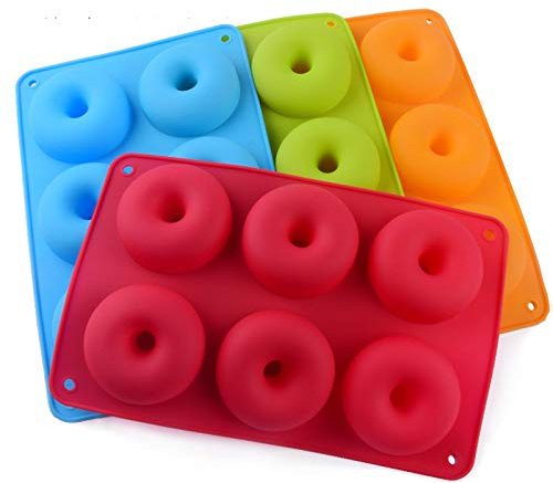 erbai - 2 stampi per ciambelle a 6 cavità rotonde, in silicone, per fai da te, pasticceria, colore casuale