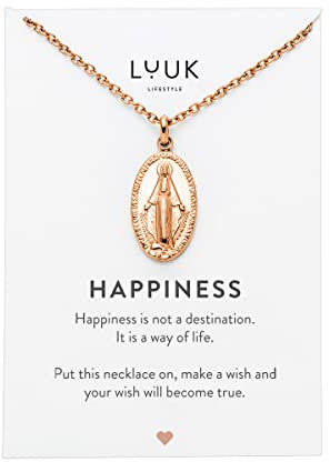 LUUK LIFESTYLE Catenina in acciaio inossidabile 50cm, con ciondolo a cerchio I fiore I soffione I dente di leone e dedica HAPPINESS, gioielli per i praticanti di yoga, portafortuna, rosa