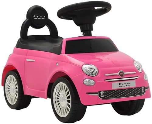 COIL FIAT 500 - Offiziell Lizenziertes Auto mit Kofferraum unter dem Sitz, Schub- und Griffstange, Verschiedene Geräusche - Bobby Car Schubstange - Bobby Car Lenkrad - Rutschauto Rutscher (Pinke)