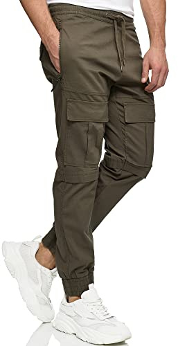 Indicode Herren Dennis Cargohose aus 98% Baumwolle mit 6 Taschen | Cargo Hose für Männer Army, L
