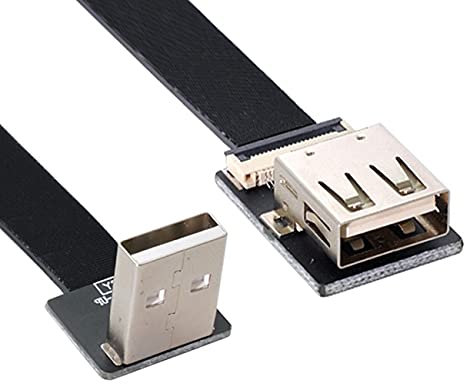 NFHK Up Angled USB 2.0 Type-A Male to Female Extension Data Flat Slim FPC Cable for FPV & Disk & Scanner & Printer 20CM