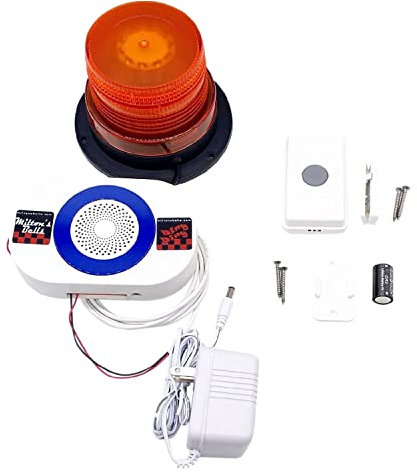 Milton’s Bells Warehouse Door Chime and Strobe Light Kit - Commercial grade wireless doorbell chime system, flashing strobe light - Ideal for noisy environments