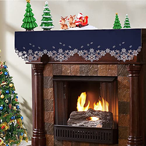 Simhomsen Embroidered Snowflakes Mantel Shelf Top Scarf Runner for Christmas 70 × 17 inches