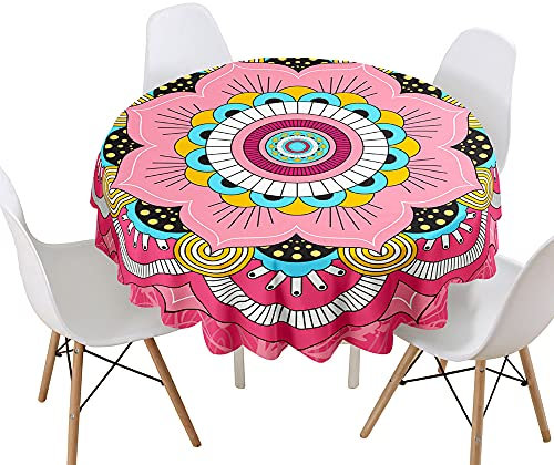 Highdi Tischdecke Rund Lotuseffekt Wasserdicht Antifouling Pflegeleicht Abwaschbar 3D Druck Tischdecke, für Home Küche Dekoration, Verschiedene Größen (Rosa Muster,Durchmesser 160cm)