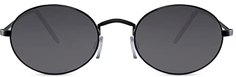 Cheapass Sonnenbrille Oval Hipster Schwarzer Metallrahmen mit recycelten schwarzen Gläsern Retro Vintage UV400 geschützt Damen Herren