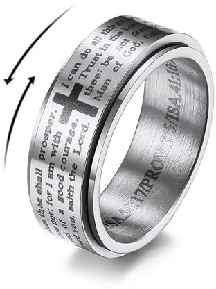 IMINI Inspirational Bibel Verses Christian Jesus Christus Damen Gebet Stress Relief Spinner Fidget Ring für Männer Frauen Angst Finger frei drehen aus Edelstahl Geburtstag Valentinstag, Einheitsgröße