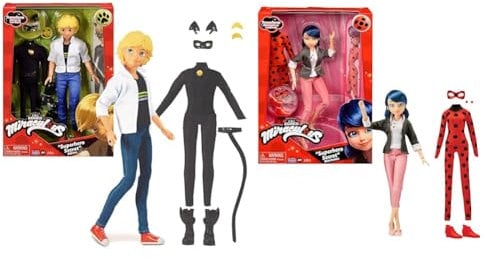 Bandai Miraculous Ladybug & Cat Noir Fashion Dolls - Secret Superhero Adrien & Cat Noir with Accessories, Multicolour