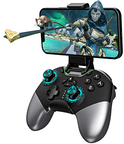 Controlador Bluetooth para Switch/PC/iPhone/Android/Apple Arcade MFi Games/TV/Steam, Joysticks de efecto Hall, controlador de juego inalámbrico con clip de teléfono, velocidad de bloqueo, macro, giro