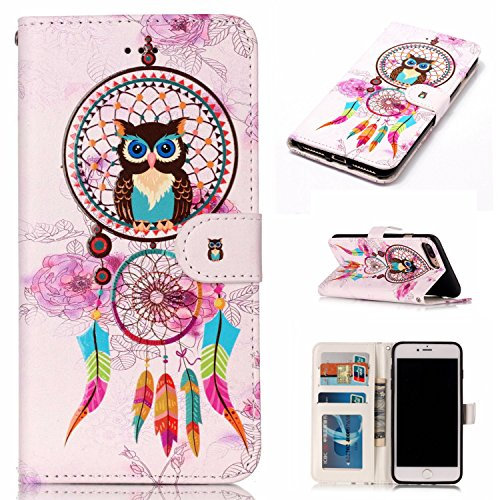 nancencen Gemalte Serie Handyhülle für iPhone 7 Plus / 8 Plus Hülle mit Ständer, Premium PU Leder Brieftasche Schutzhülle [Anti-Kratzer] Flip Case Cover Stoßfeste Klapphülle, Windspiel