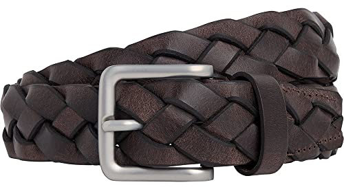 HACKETT LONDON Herren Lthr Flat Plait Belt Gürtel, dunkelbraun, S