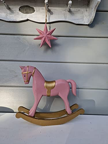 Arinosa Deko Schaukelpferd Weihnachten Holz Rosa Gold 26,5x6,5xH23