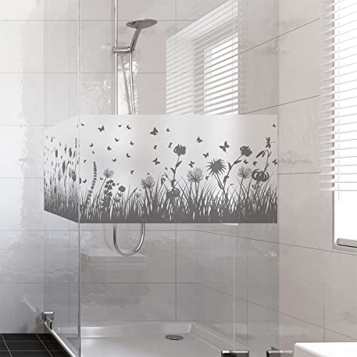 Fensterfolie Blickdicht – Blumenfeld und Schmetterlinge – Aufkleber für Fenster & Duschtüren – 40 x 100 cm