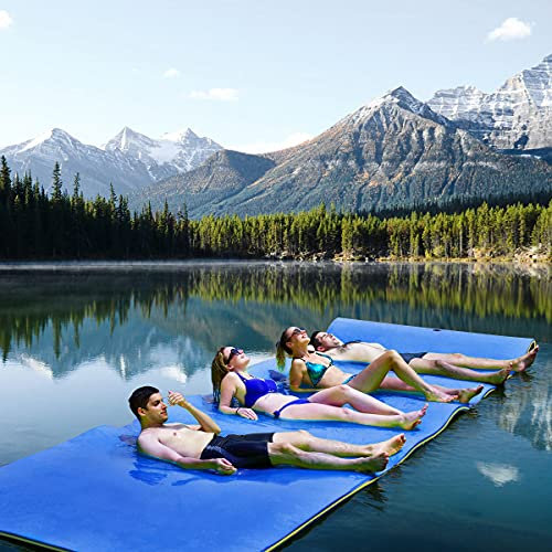 GOPLUS 350 × 183cm Wasserhängematte, Aufrollbare Schwimmmatte für 4-6 Personen, Schwimmende Wassermatte aus XPE-Schaum für Meer, Pool & See, bis 400kg Belastbar (Blau)