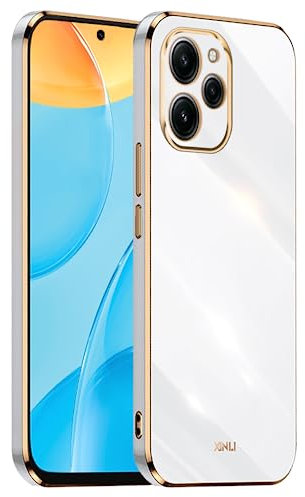 HONLEN Funda para Redmi 12 (4G) / Redmi 12 5G (6.79 Inches), Carcasa de TPU de Silicona Suave, Diseño de Marco de Galvanoplastia - Blanco