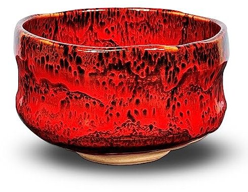 Matcha bowl Chawan, Mino Yaki Pottery Japanese Matcha Tea Cup, Green Tea Cup, Coffee and Soup Cup Made in Japan (Shine Red)