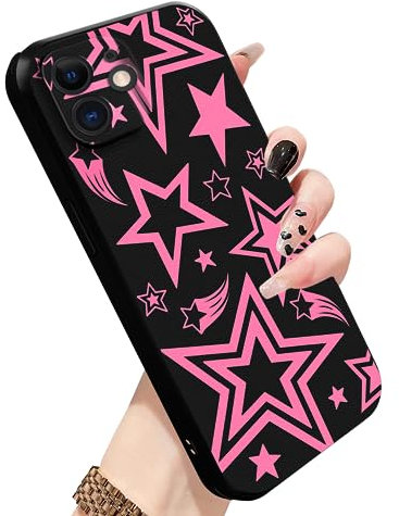 HENGRUI Hot Pink Star Handyhülle für iPhone 12 Y2K Cute Stars Soft TPU Bumper Hard Back Shockproof Phone Case with Cool Design for iPhone 12 Case 6.1 inch