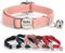 SEOUGEE Collier pour chat en cuir véritable à libération rapide avec étiquette nominative personnalisée, clochettes amovibles et libération de sécurité, boucle gravée, réglable de 19 à 30 cm, rose