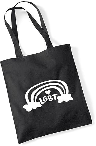 Huuraa Jutebeutel LGBT Regenbogen Herz Geschenk 10 Liter Black Baumwolle LGBT Regenbogen Präsent