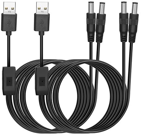 HATMINI 2 cables de alimentación USB a DC5521 – 5 V USB A macho a doble CC de 5,5 x 2,1 mm macho para ventilador, luz LED, enrutador, etc. - 3.3 pies