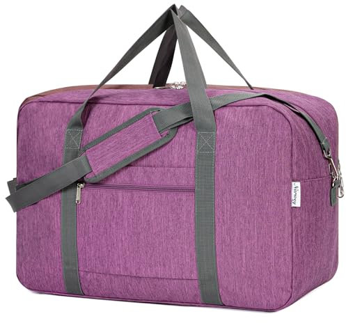 Narwey Handgepäck Tasche für Flugzeug Faltbare Reisetasche Damen Weekender Bag Sporttasche Damen Herren Handgepäck Koffer Groß 40L(Dunkles Violet)