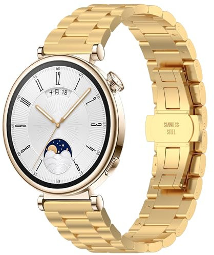 JYMYI Correa de Relojs para Huawei Watch GT4 41mm Armband Strap, 18mm Acero Inoxidable Bracelet Pulseras de Repuesto Correas para Huawei Watch GT4 41mm Brazalete Smartwatches Accesorios (oro)