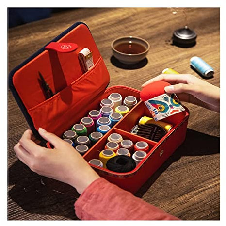 Nähkästchen, Nähen, Nähset, Nähkästchen, Nähkasten, hochwertige große multifunktionale Aufbewahrungsbox for den Haushalt, handgefertigtes DIY-Set (23 x 15,5 x 8 cm) (Farbe: Rot, Größe: 23 x 15,5 x 8 c