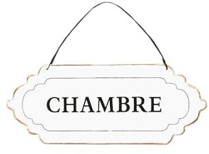 Plaque de Porte décorative Vintage Chambre Fer Blanc Noir 12x7cm