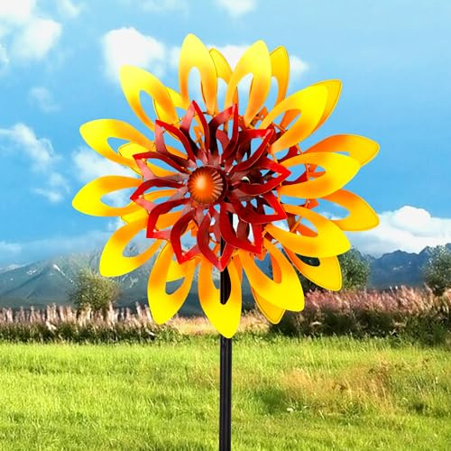 Sonnenblumen-Windspiel, 360 Grad drehbar, Metallwindskulpturen, 157,5 cm, Garten-Windräder für Hof, Rasen, Terrassendekoration
