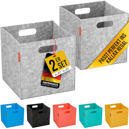 HAVENHAUS Filzkorb Aufbewahrung 2er Set hellgrau | 2 Boxen Aufbewahrung Filz | Kallax Korb geeignet für Aufbewahrung im ganzen Haus | Aufbewahrungsbox Filz 30x30x30cm Kallax Boxen | Körbe extra stabil