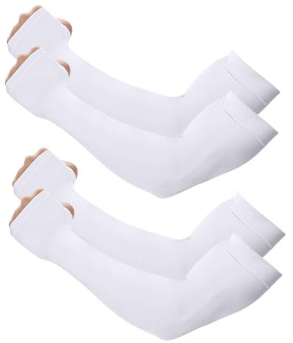 Outivity Manchons de bras pour homme et femme - Protection UV UPF 50 - Protection solaire rafraîchissante avec trou pour le pouce, 2 paires - Blanc, taille unique