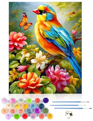 CEOVR Pintar por Numeros Personalizado,Flores,Pintura por Números para Principiantes,Pájaros Paint by Numbers Adult,DIY Mariposas Painting 40x50 cm,Sin Marco