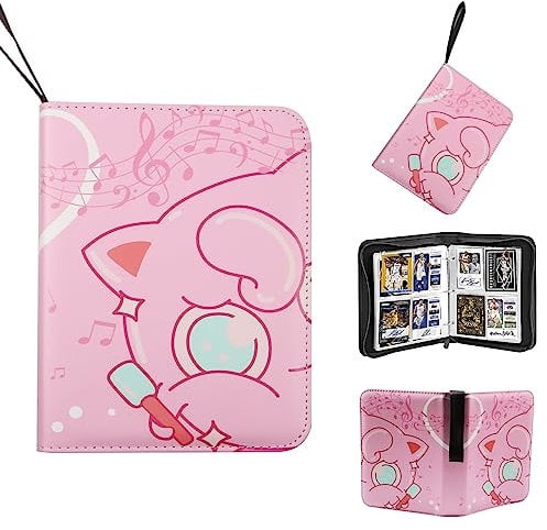 BOUDOI Trading Card Binder, PU Leather Cards Holder with Zipper Fits 400 Cards with 50 Removable Sleeves Book Folder Storage Organizer for Boys and Girls