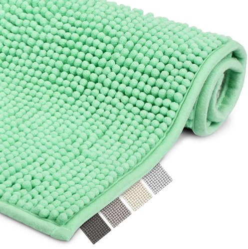 Beautissu Badematte rutschfest 50x50 cm Chenille Badezimmerteppich Flauschig Badteppich rutschfest waschbar Badvorleger Bad Teppich Badezimmer Duschvorleger Badematte Hellgrün – BeauMare WR