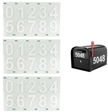 JAMAKALA 30 Pcs White Numbers Reflective Stickers, 7.4x4.1cm Self Adhesive Stickers, Waterproof Mailbox Stickers, 0-9 Vinyl Numbers Stickers, for Mailbox, Address Number, Door