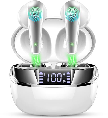 Wireless Earbuds, Wireless Headphones Bluetooth 5.3 Headphones In Ear with HD Dual Mic, 35H Stereo Bass Noise Cancelling Ear Buds Wireless Earphones Sport , IP7 Waterproof, LED Display, Touch Control