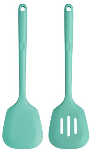 U-Taste 34,5 cm extra lange Pfannenwender aus Silikon, 315℃ hitzebeständiger solider und geschlitzter Küchenspatel, BPA-freier Küchenhelfer zum Braten Wenden von Fisch Pfannkuchen (Aqua Sky, 2 Stück)
