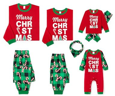 PATPAT Familien Weihnachtspyjamas Set, Partnerlook Schlafanzug mit Leuchteffekt, Weihnachtsoutfit für Familie, Mutter Tochter Kleidung, Christmas Familie Pyjamas, Buchstaben, Herren: L